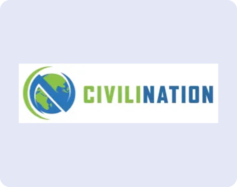 Logo with a blue and green globe graphic and the word "CIVILINATION" in capital letters, with "CIVILI" in green and "NATION" in blue, on a light blue background.