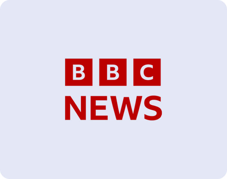 The BBC News logo features the letters "BBC" in white on red squares above the word "NEWS" in bold red text, set against a light grey background with rounded corners.