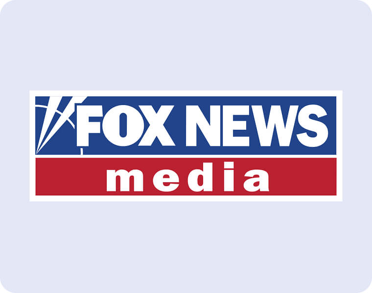 Fox News Media logo with bold white text on a blue background reading "FOX NEWS" and white text on a red background below reading "media." The image has rounded corners and a light blue background.