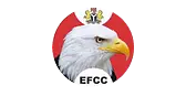 Logo of the EFCC featuring a bald eagle’s head in front of a red and white circular background, with the Nigerian coat of arms above and "EFCC" written below.
