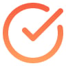 A bold orange checkmark inside an incomplete orange circle, both with a gradient effect, symbolizing approval or completion.